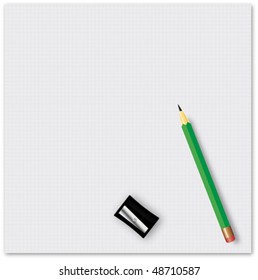 una ilustración de la página copybook con un crayon y un afilador para su proyecto de diseño.
