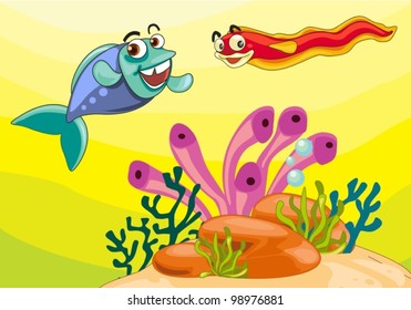 Illustration of a coral reef scene