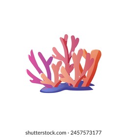 Illustration of coral reefs. A colorful underwater world with sea corals in red, orange and purple tones. Drawings of the marine ecosystem on a white background