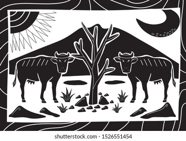 illustration of cordel style of a horse sunbathing