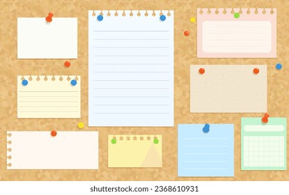 Illustration of a cork board with many notes on it