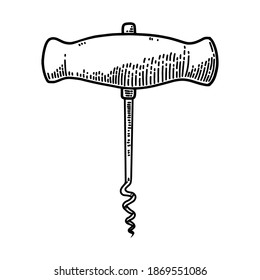 Illustration of corkscrew in engraving style. Design element for poster, card, banner, sign. Vector illustration