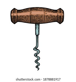 Illustration of corkscrew in engraving style. Design element for poster, card, banner, sign. Vector illustration