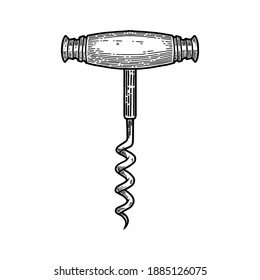 Illustration of corkscrew in engraving style. Design element for poster, card, banner, sign. Vector illustration