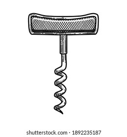 Illustration of corkscrew in engraving style. Design element for poster, card, banner, sign. Vector illustration