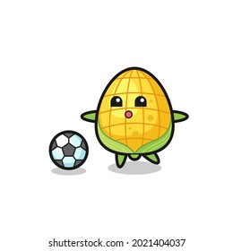 Illustration of corn cartoon is playing soccer , cute style design for t shirt, sticker, logo element