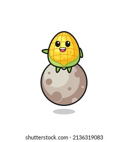 illustration of corn cartoon sitting on the moon , cute style design for t shirt, sticker, logo element