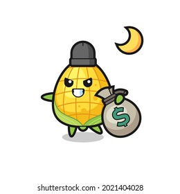 Illustration of corn cartoon is stolen the money , cute style design for t shirt, sticker, logo element