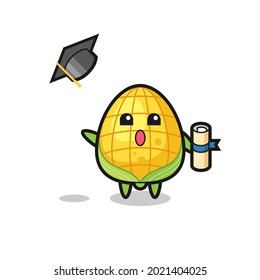 Illustration of corn cartoon throwing the hat at graduation , cute style design for t shirt, sticker, logo element