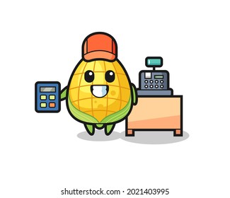 Illustration of corn character as a cashier , cute style design for t shirt, sticker, logo element