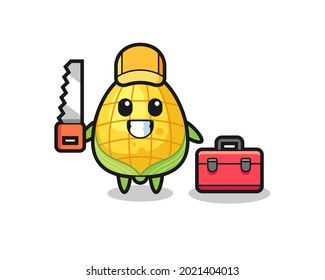 Illustration of corn character as a woodworker , cute style design for t shirt, sticker, logo element