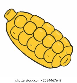 Illustration of a Corn Cob, ideal for Button Icon. Corn Yellow Kernels, A Fun and Playful Food Element A bright yellow corn cob icon with textured kernels, adding a fun and lively food related touch.