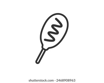 Illustration of a corn dog icon (line drawing).