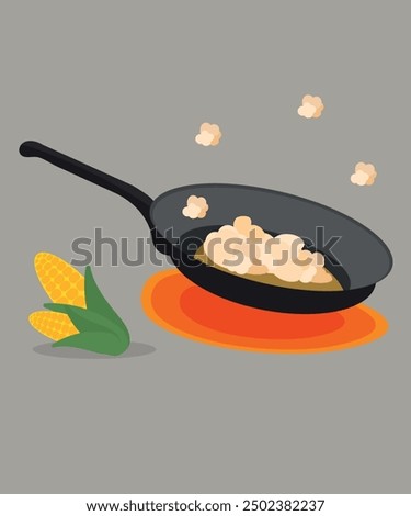 Illustration with Corn and PopCorn at Frying Pan
