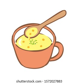 Illustration of corn soup in a mug