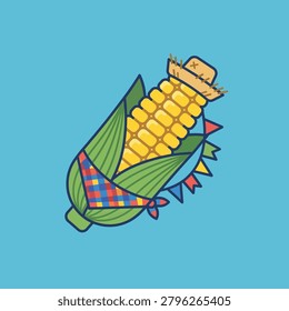 Illustration of corn wearing a hat
