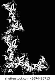 Ilustración con esquina decorada por bayas aisladas sobre fondo negro