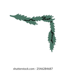 Illustration of a corner piece of festive evergreen garland. Perfect for holiday decorations, adding a touch of greenery and warmth to any graphic design or seasonal project