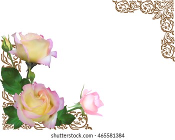 ilustración con esquina de flores de rosa