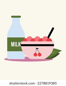 illustration Cornflakes Cherry with Milk