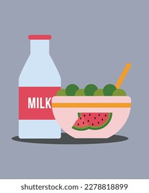  illustration Cornflakes Watermelon with Milk