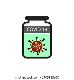 illustration of corona virus in a bottle.
