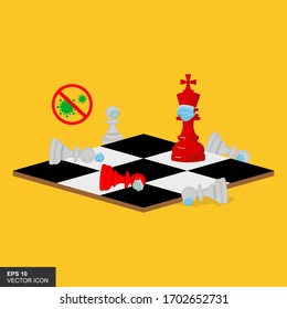 Illustration of the corona virus epidemic situation. chess game. Vector illustration.