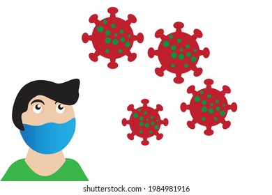 illustration of the corona virus and people wearing masks