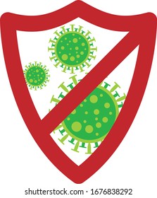 ilustración de un virus de la corona con un escudo