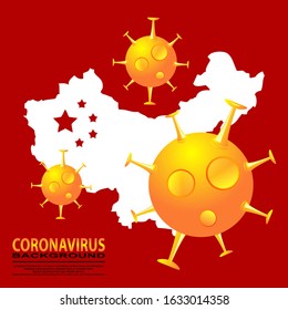 Illustration of Coronavirus with a background map of China - vector