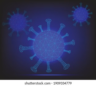 Illustration von Coronavirus auf blauem Hintergrund mit Kopienraum.
