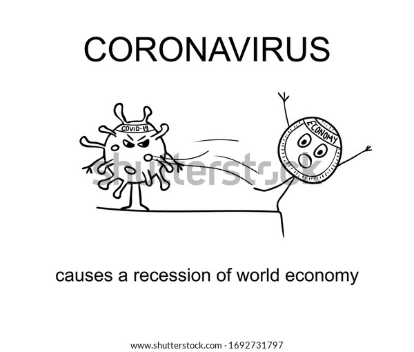 Illustration Coronavirus Causes Recession Economy Cartoon Stock