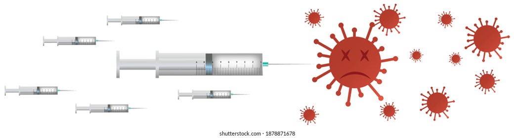 Illustration of Coronavirus Covid- 19 with syringe design, vector illustration background.