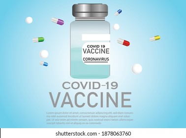 Illustration of Coronavirus Covid- 19 Vaccine Bottle with text background