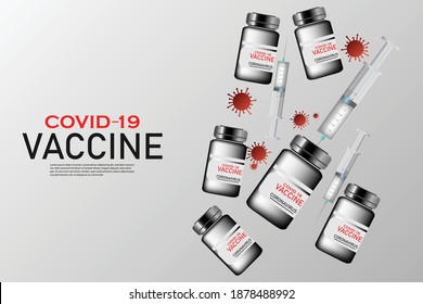 Illustration of Coronavirus Covid- 19 Vaccine Bottle with text background