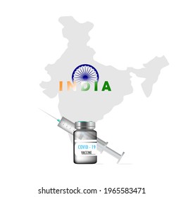 Illustration of Coronavirus Covid- 19 Vaccine Bottle with syringe,