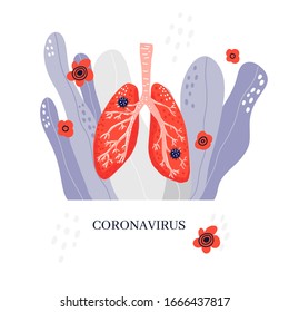 Illustration of coronavirus disease 2019. Medical illustration. Lungs health check banner template