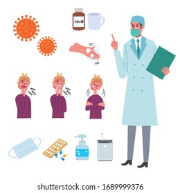 Illustration of coronavirus, doctor and patient