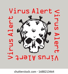 Illustration Coronavirus logotype. The image of a human skull is combined with a virus, as a symbol of mortal danger. For news, articles, blogs, prints, banner, website, sticker, t-shirt.
