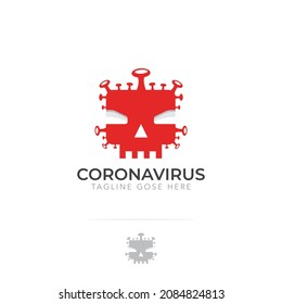 Illustration Coronavirus logotype. The image of a human skull is combined with a virus, as a symbol of mortal danger