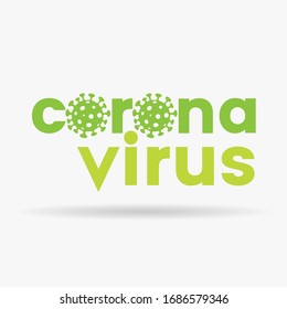 Ilustración de las letras verdes en minúsculas Coronavirus con iconos simplistas