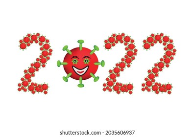 an illustration of the coronavirus making up the numbers 2022, perfect for a happy new year card for 2022.