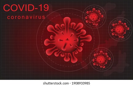 Ilustración del Coronavirus en el fondo rojo 