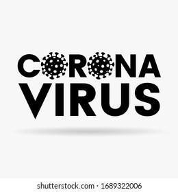 Ilustración de las letras negras en mayúscula Coronavirus con iconos simplistas