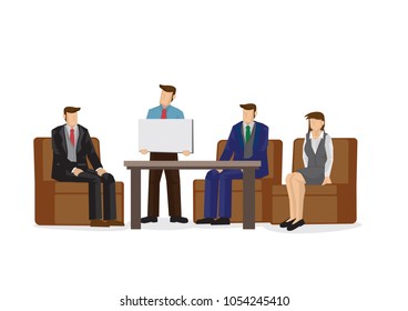 Illustration of corporate business team pitch presentation. Business concept of group of people working together.