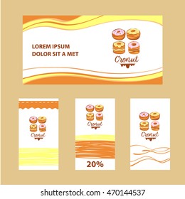 Illustration for corporate identity, banner, business card, poster with freehand drawn vector cronut cake logo. Set of isolated baking cronut on white background.