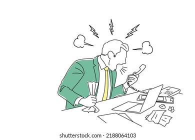 Illustration of corporate people yell to staff people. One line art style
