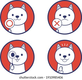 Illustration of correct answer, incorrect answer, thinking, inspiration, standing ear dog