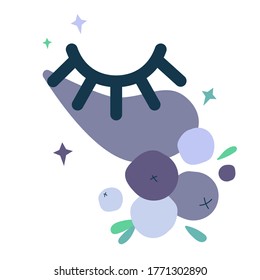 illustration with cosmetic patch on eyes. natural skin care eye patch based on blueberry and bilberry. mask for the skin around the eyes. Modern design for packaging, paper, fabric