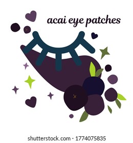 illustration with cosmetic patch on eyes. natural skin care, eye patch based on acai berries. mask for the skin around the eyes. Modern design for packaging, paper, fabric